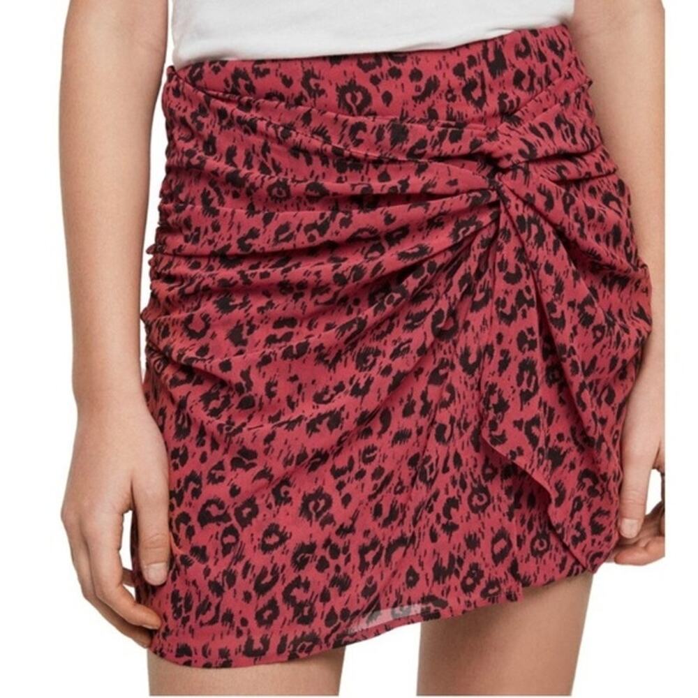 All Saints Bright Pink Leopard Rylie Roar Mini Skirt Revolve Size 0 Animal Print